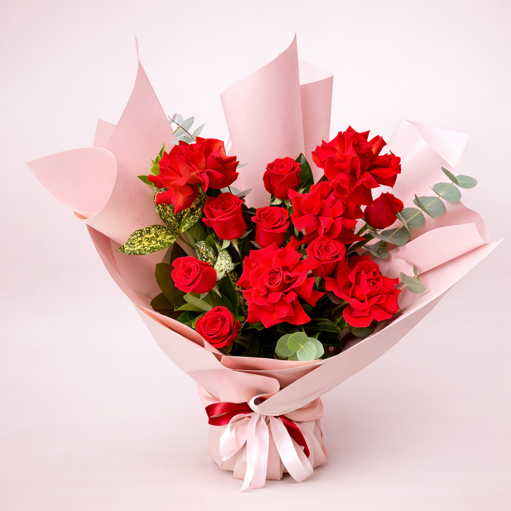 12 Premium Red Roses for Valentine's Day